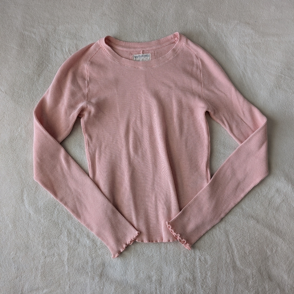 We The Free Pink Lettuce Trim Top